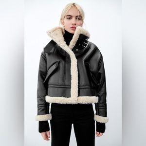 Zara Faux Leather Fleece Collar Jacket 4341/724